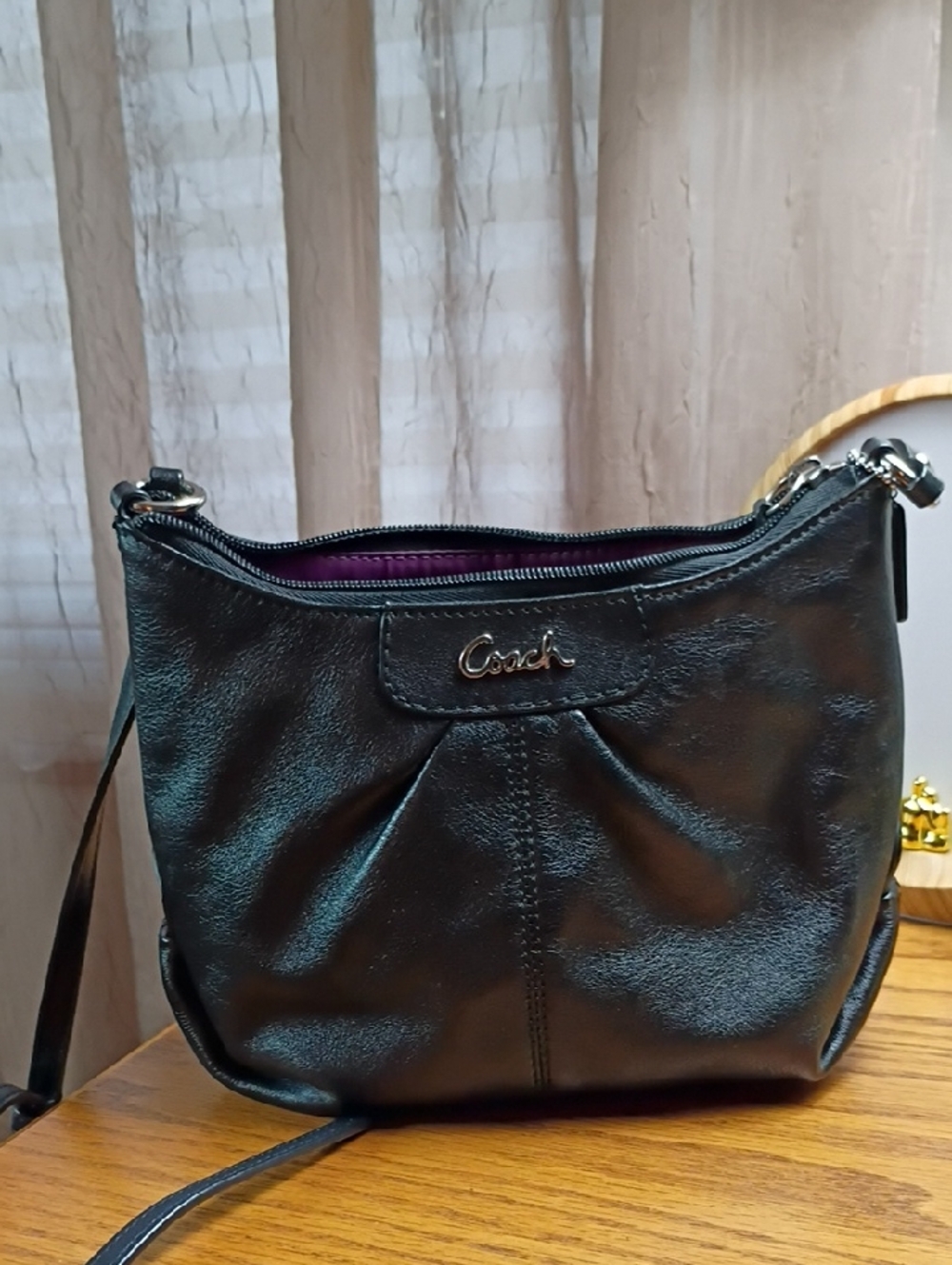 Coach Black Leather Crossbody with Silver Hardware